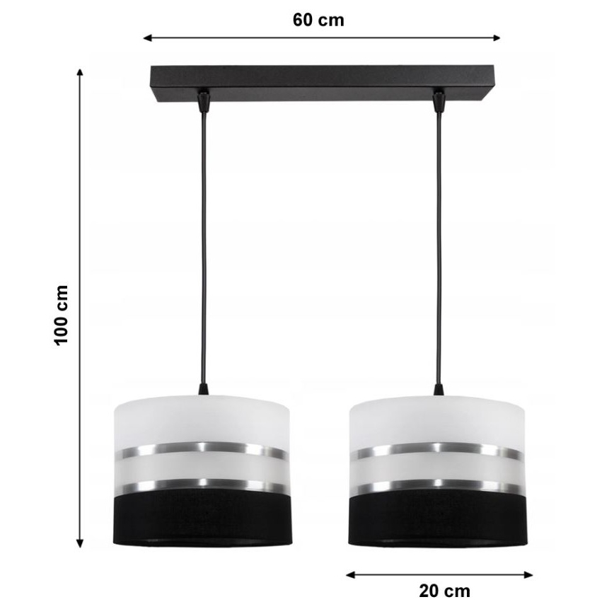 Підвісна люстра CORAL 2xE27/60W/230V чорно-білий