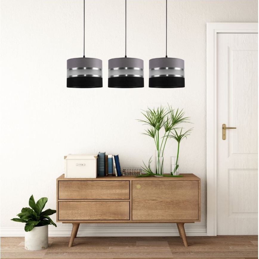 Підвісна люстра CORAL 3xE27/60W/230V чорно-сірий