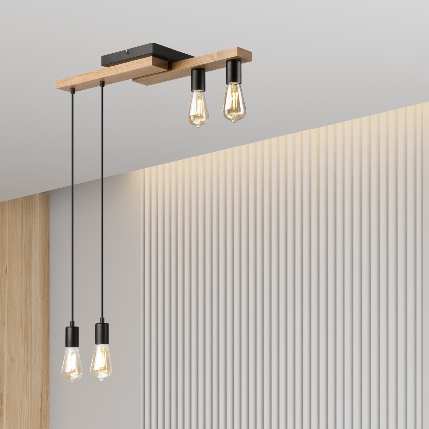 Підвісна люстра CORTINA 4xE27/15W/230V чорний/дуб