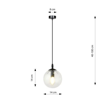 Підвісна люстра COSMO 1xE14/10W/230V діаметр 14 см чорний/прозорий