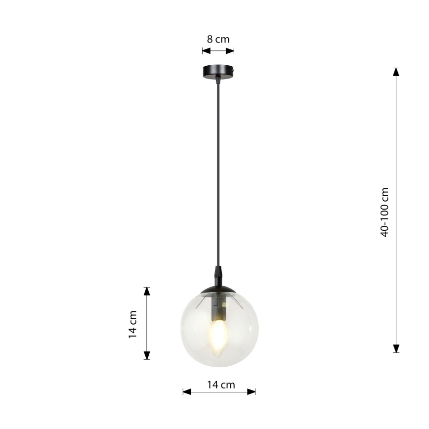 Підвісна люстра COSMO 1xE14/10W/230V діаметр 14 см чорний/прозорий