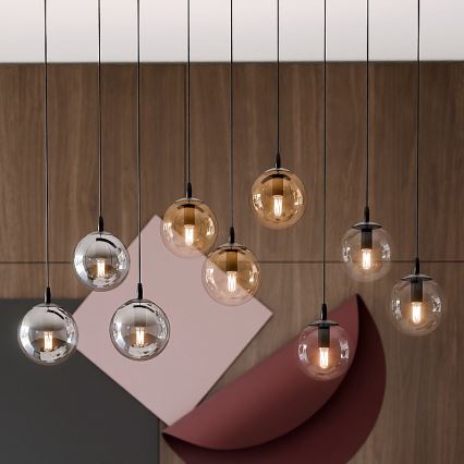 Підвісна люстра COSMO 9xE14/10W/230V чорний/сірий/бежевий/прозорий