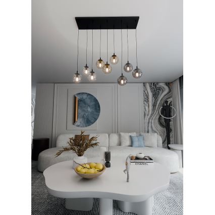 Підвісна люстра COSMO 9xE14/10W/230V чорний/сірий/бежевий/прозорий