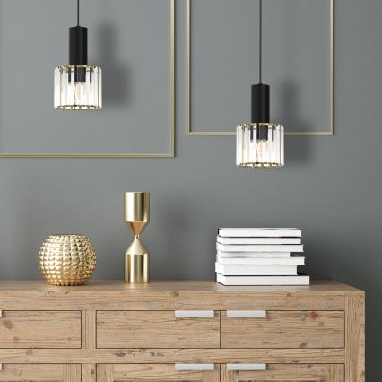 Підвісна люстра CRISTAL 1xE27/60W/230V чорний