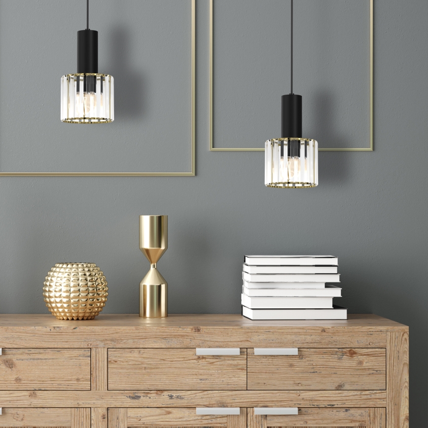 Підвісна люстра CRISTAL 1xE27/60W/230V чорний
