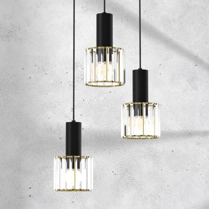 Підвісна люстра CRISTAL 3xE27/60W/230V чорний