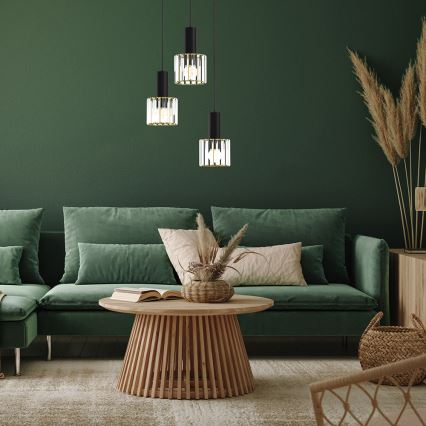 Підвісна люстра CRISTAL 3xE27/60W/230V чорний