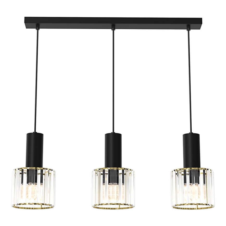 Підвісна люстра CRISTAL 3xE27/60W/230V чорний