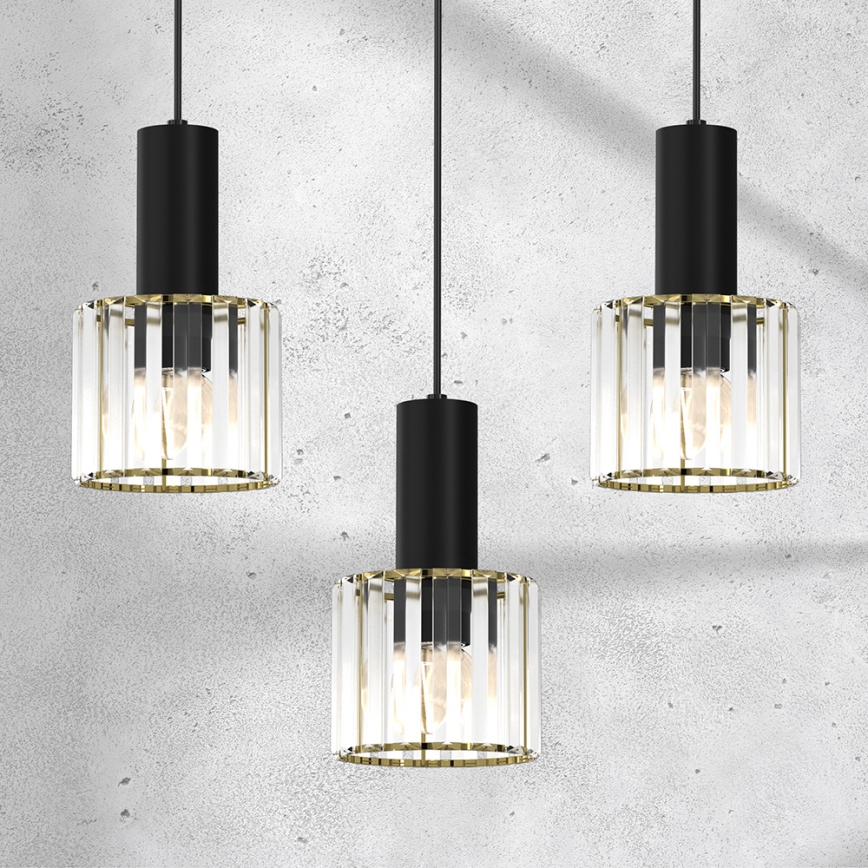 Підвісна люстра CRISTAL 3xE27/60W/230V чорний