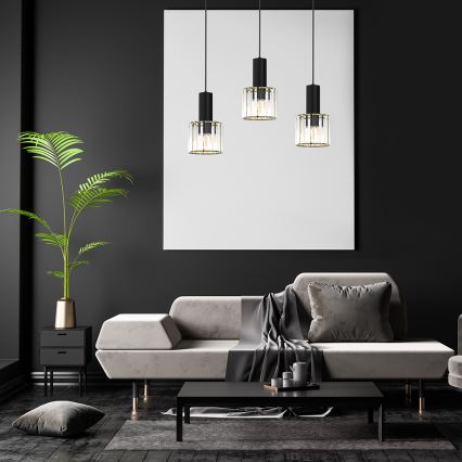 Підвісна люстра CRISTAL 3xE27/60W/230V чорний