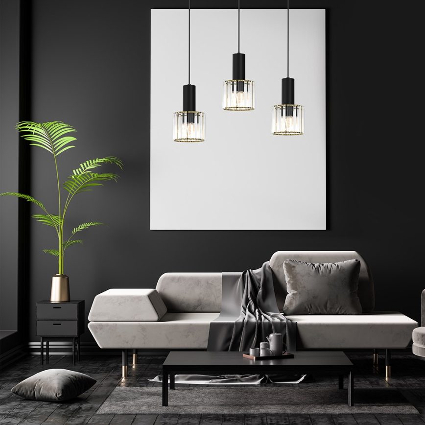 Підвісна люстра CRISTAL 3xE27/60W/230V чорний
