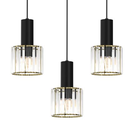 Підвісна люстра CRISTAL 3xE27/60W/230V чорний