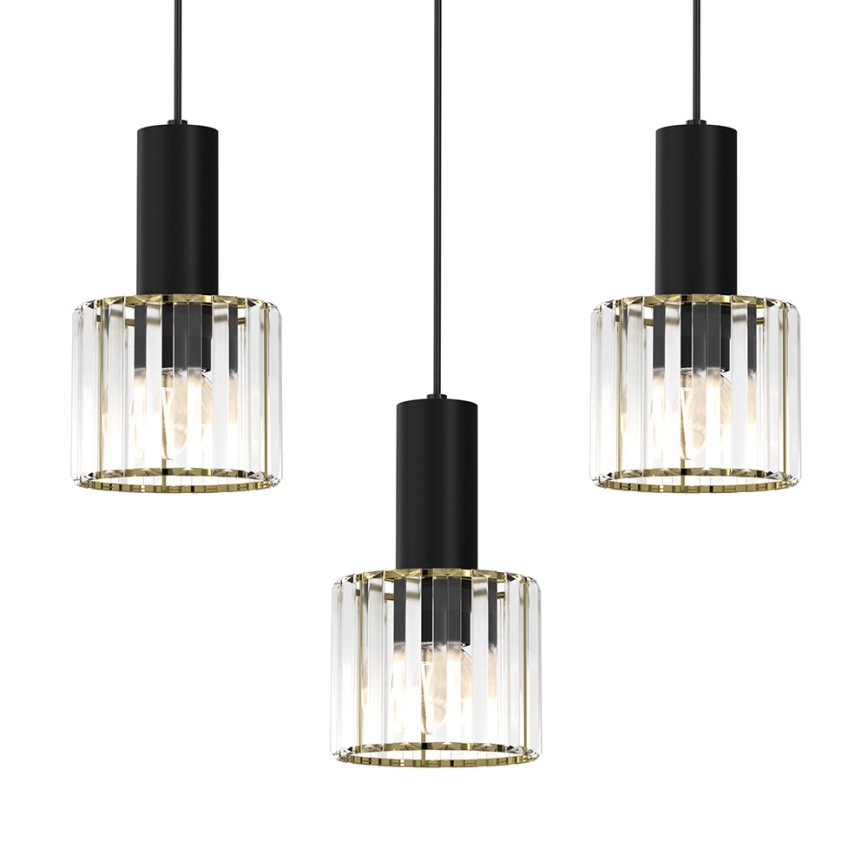 Підвісна люстра CRISTAL 3xE27/60W/230V чорний