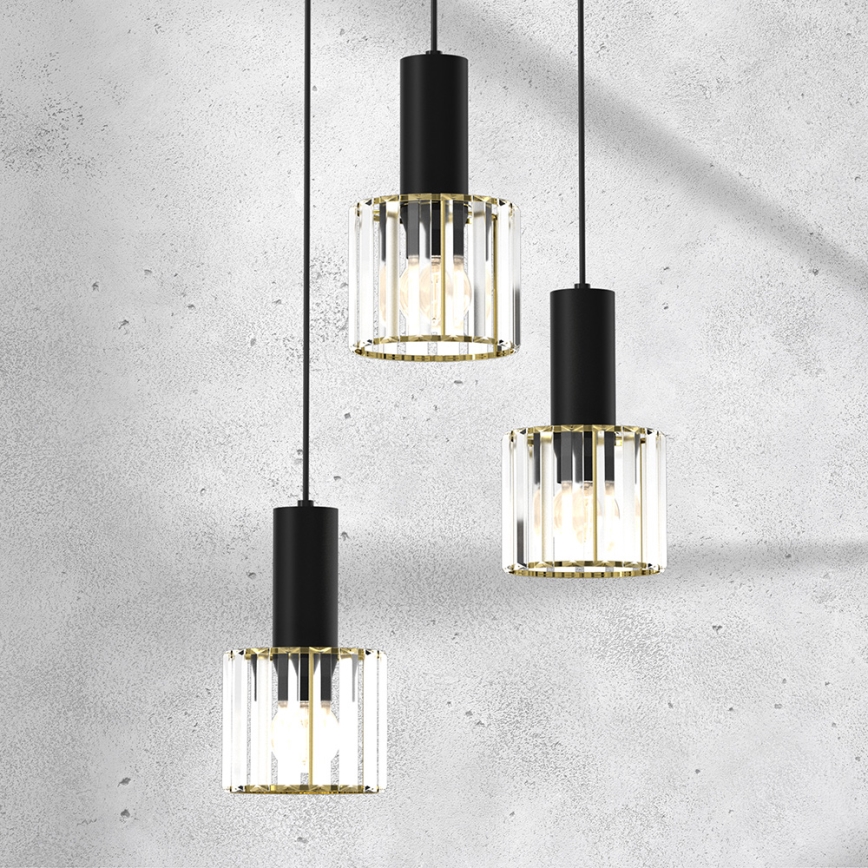 Підвісна люстра CRISTAL 3xE27/60W/230V чорний