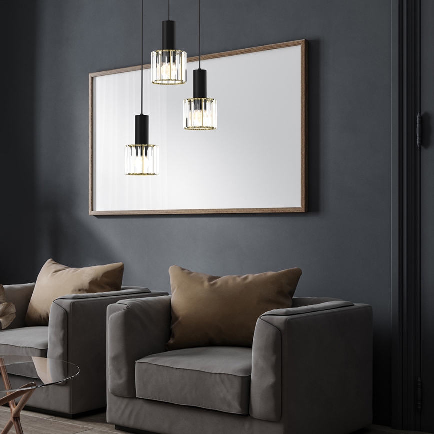 Підвісна люстра CRISTAL 3xE27/60W/230V чорний