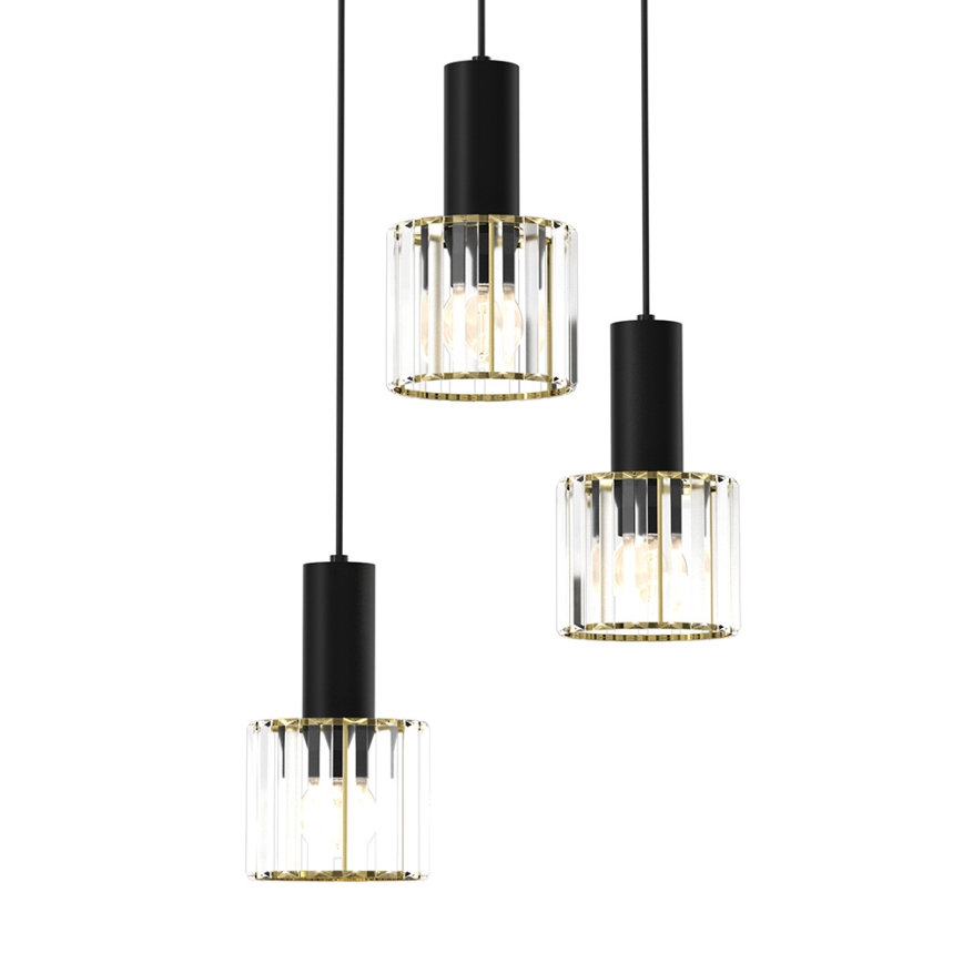 Підвісна люстра CRISTAL 3xE27/60W/230V чорний