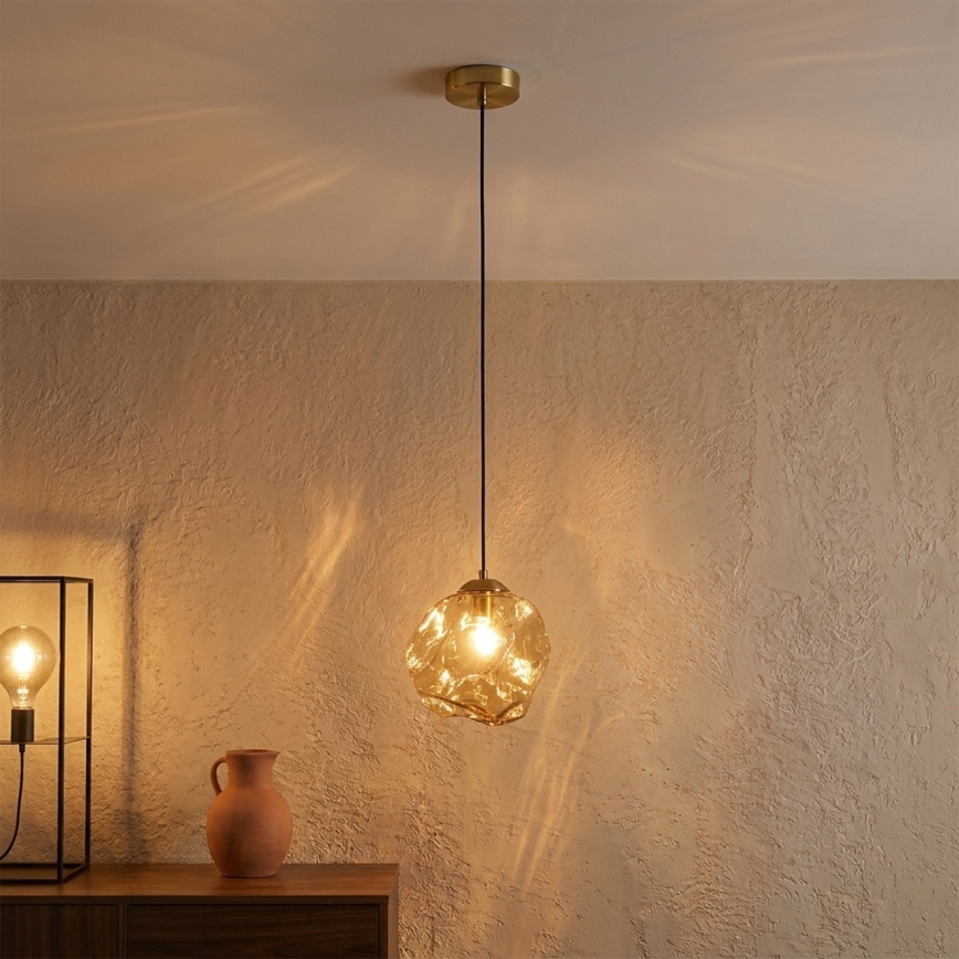 Підвісна люстра CRISTAL на тросі 1xE14/15W/230V латунь/димчасто-бежевий