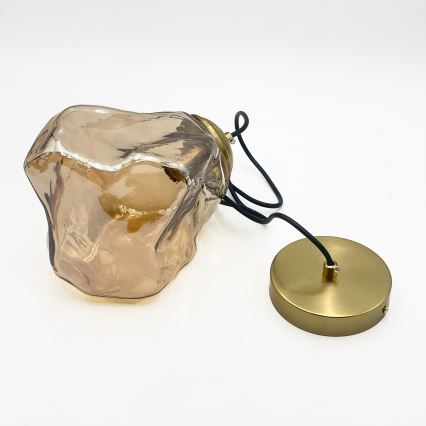 Підвісна люстра CRISTAL на тросі 1xE14/15W/230V латунь/димчасто-бежевий