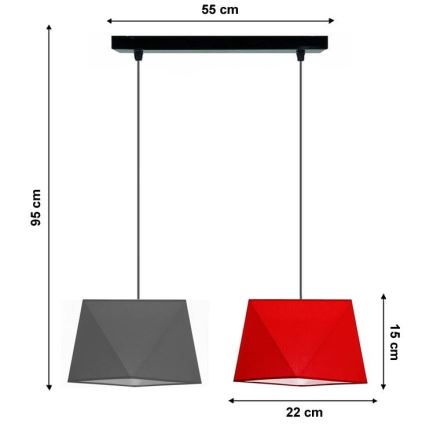Підвісна люстра DIAMENT 2xE27/60W/230V сіро-червоний