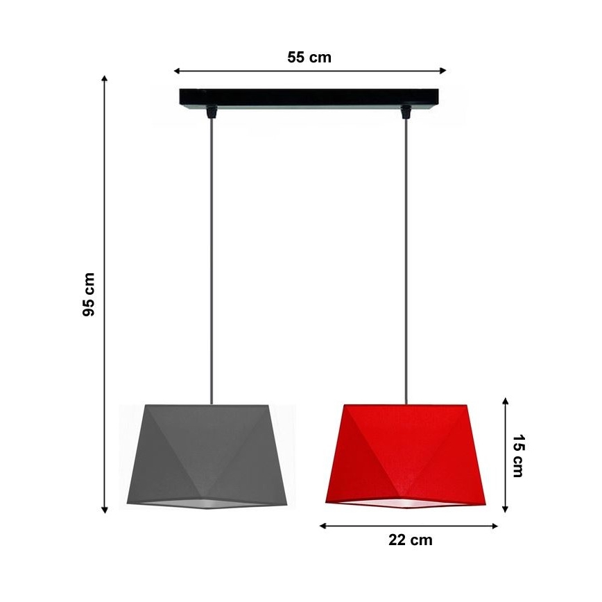Підвісна люстра DIAMENT 2xE27/60W/230V сіро-червоний