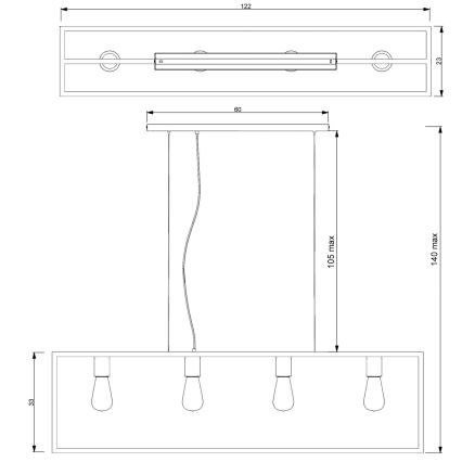 Підвісна люстра FRAME 4xE27/60W/230V чорний
