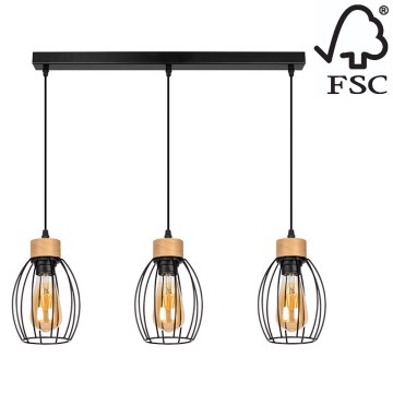 Підвісна люстра GUNNAR 3xE27/60W/230V дуб – сертифіковано FSC
