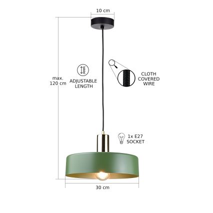 Підвісна люстра HAKI 1xE27/60W/230V зелений/чорний/глянцевий хром