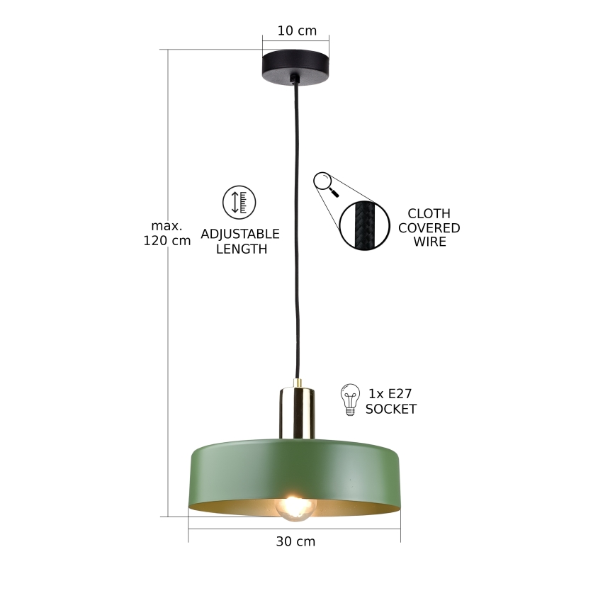 Підвісна люстра HAKI 1xE27/60W/230V зелений/чорний/глянцевий хром