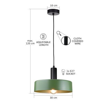 Підвісна люстра HAKI 1xE27/60W/230V зелений/чорний