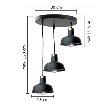 Підвісна люстра HEBE 3xE27/60W/230V чорний