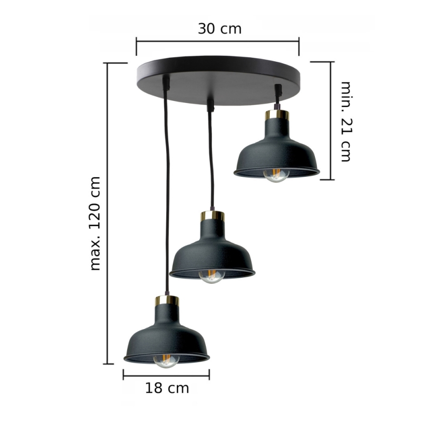 Підвісна люстра HEBE 3xE27/60W/230V чорний