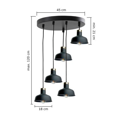 Підвісна люстра HEBE 5xE27/60W/230V чорний