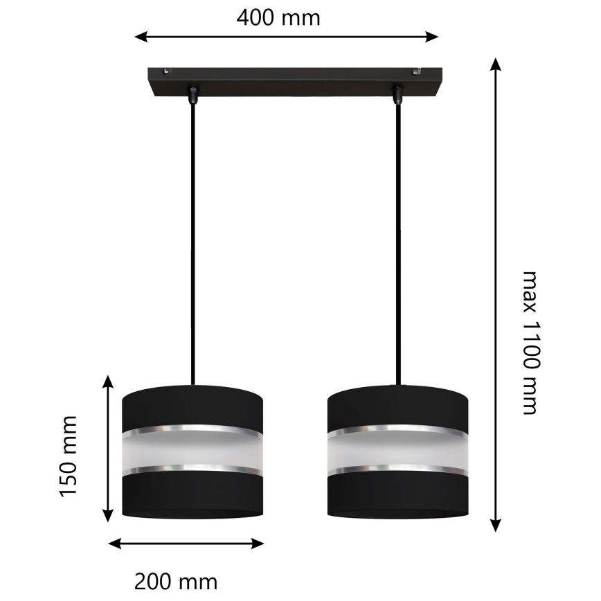 Підвісна люстра HELEN 2xE27/15W/230V чорний