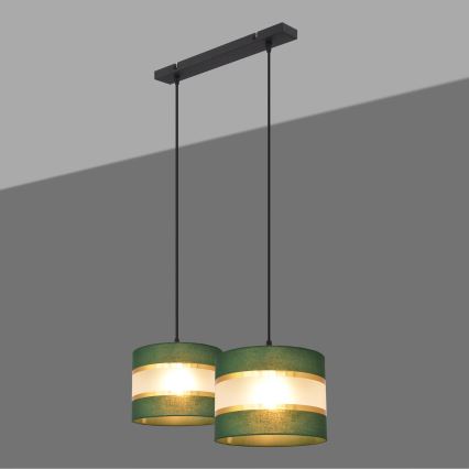 Підвісна люстра HELEN 2xE27/15W/230V зелена/золотиста