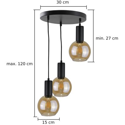 Підвісна люстра JANTAR BLACK 3xE27/60W/230V діаметр 30 см