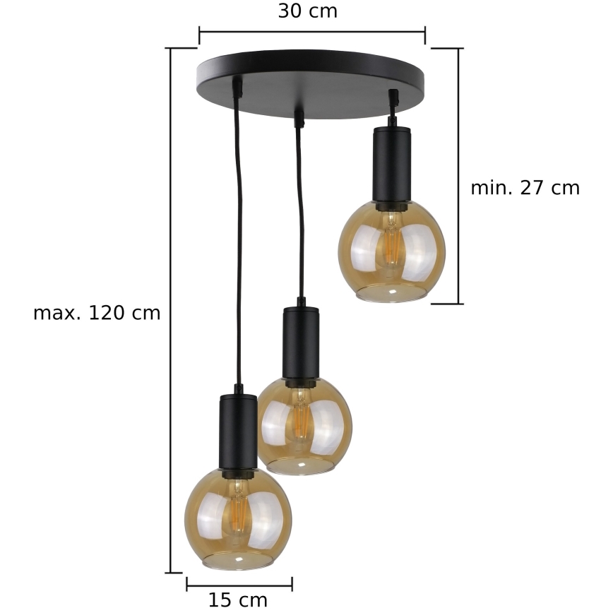 Підвісна люстра JANTAR BLACK 3xE27/60W/230V діаметр 30 см