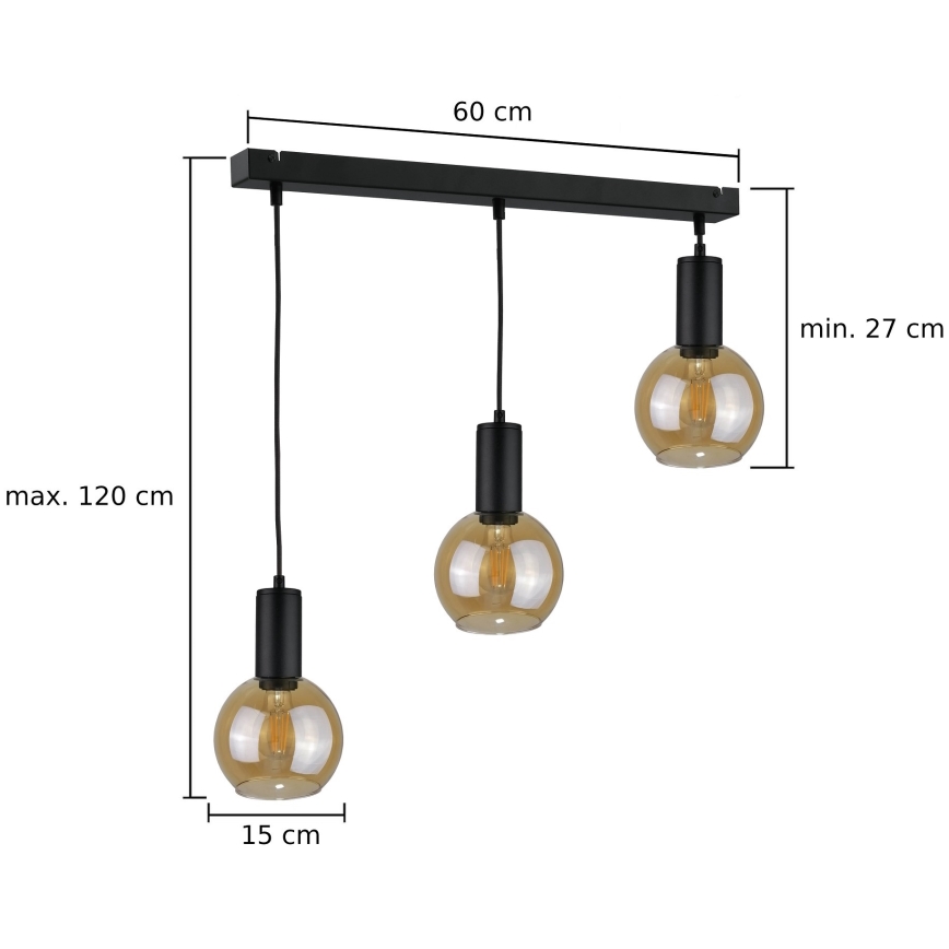 Підвісна люстра JANTAR BLACK 3xE27/60W/230V