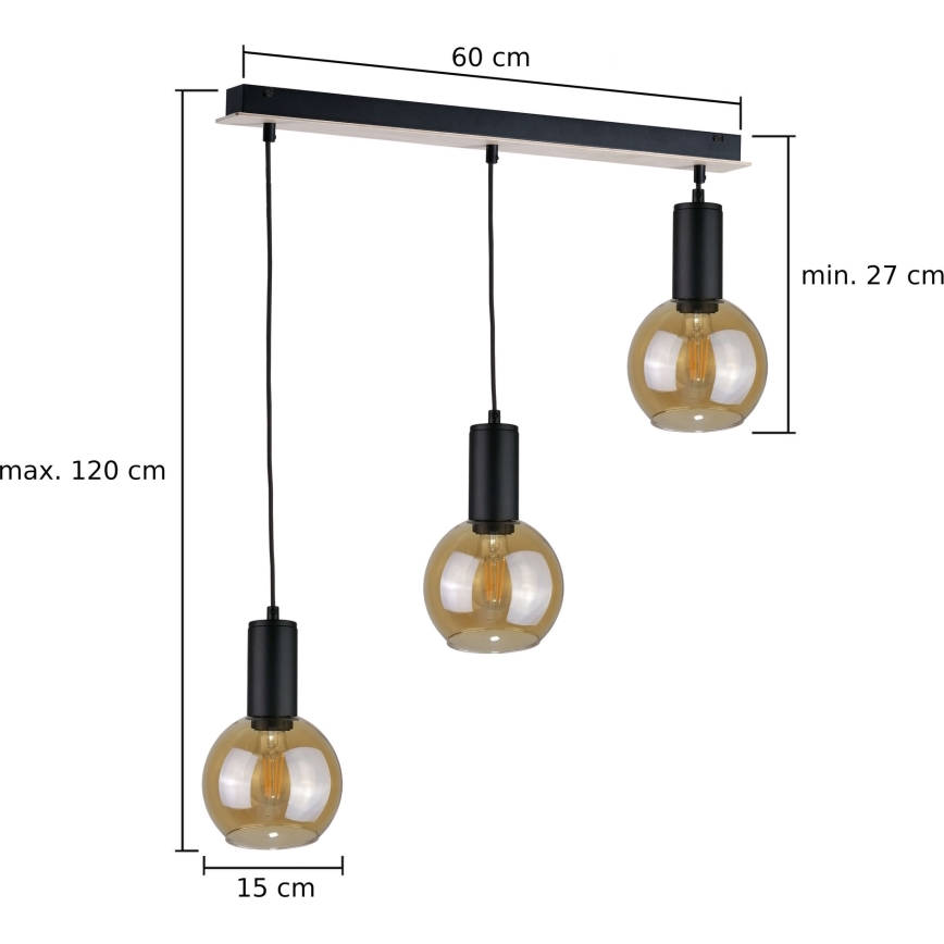 Підвісна люстра JANTAR WOOD 3xE27/60W/230V