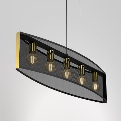 Підвісна люстра KAGA 5xE27/60W/230V чорний/золотий
