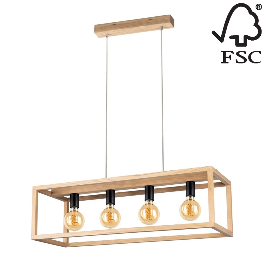 Підвісна люстра KAGO 4xE27/60W/230V матовий дуб – сертифіковано FSC