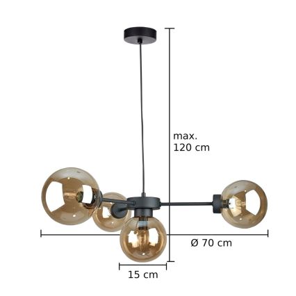 Підвісна люстра KALIOPE II 4xE14/50W/230V чорний/димчастий бежевий