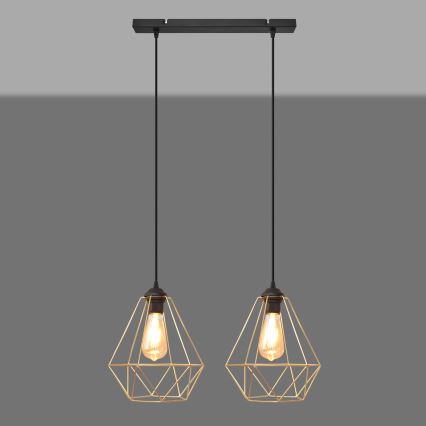 Підвісна люстра KARO 2xE27/15W/230V золотий/чорний
