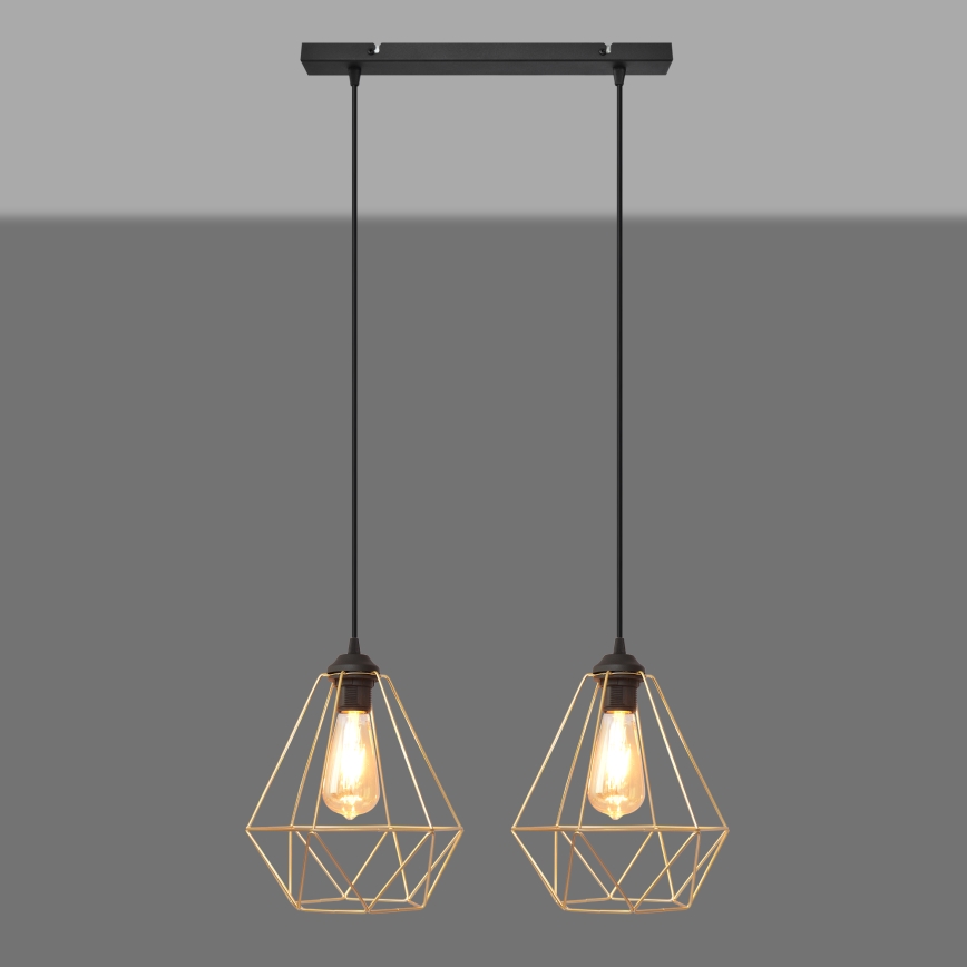 Підвісна люстра KARO 2xE27/15W/230V золотий/чорний