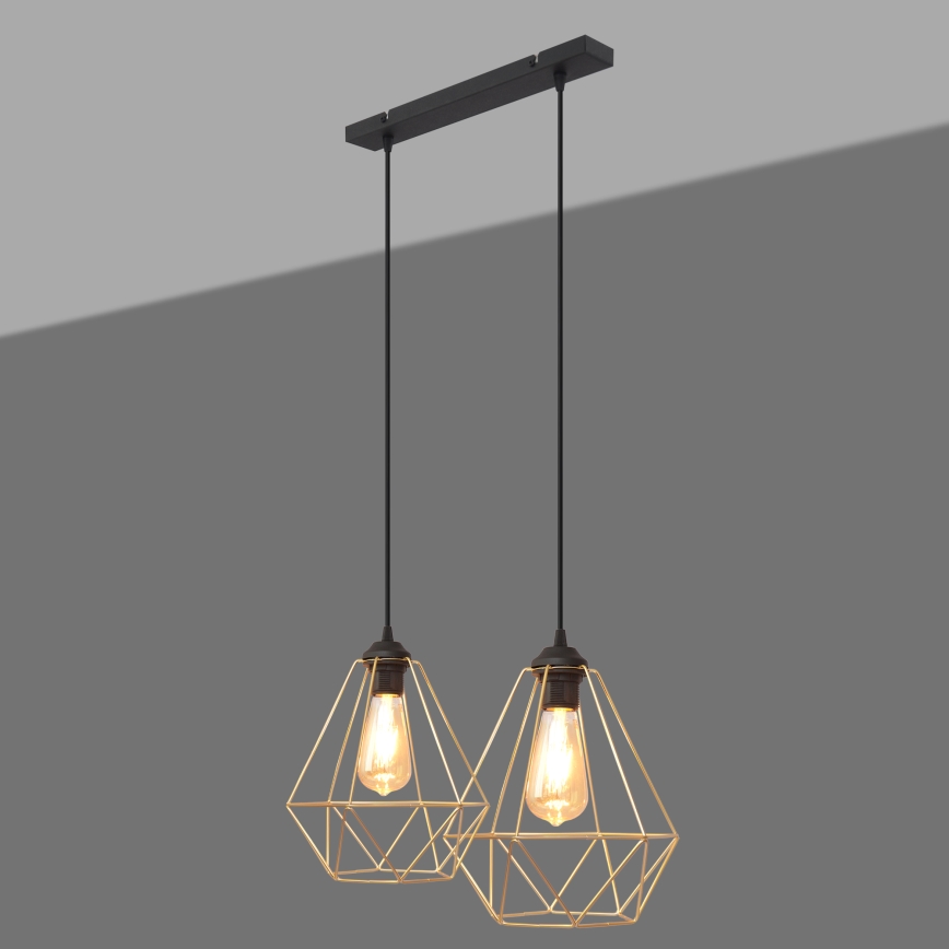 Підвісна люстра KARO 2xE27/15W/230V золотий/чорний