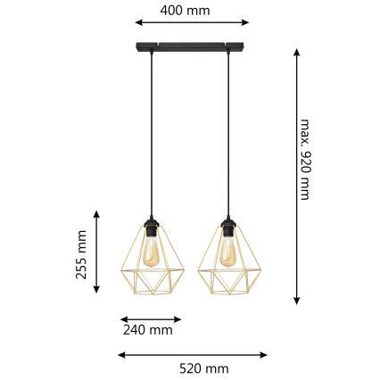 Підвісна люстра KARO 2xE27/15W/230V золотий/чорний