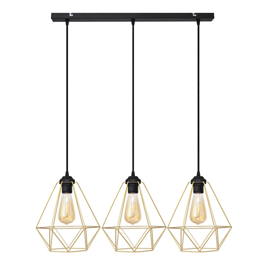 Підвісна люстра KARO 3xE27/15W/230V золотий/чорний