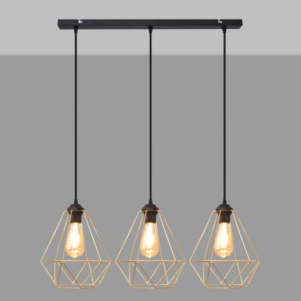 Підвісна люстра KARO 3xE27/15W/230V золотий/чорний