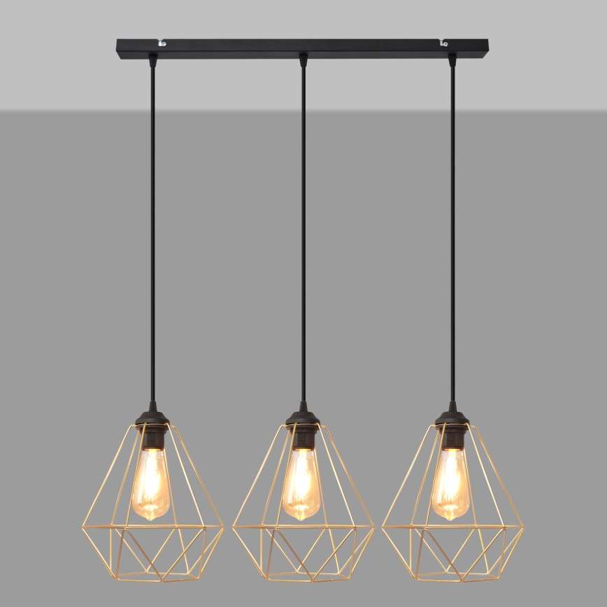 Підвісна люстра KARO 3xE27/15W/230V золотий/чорний