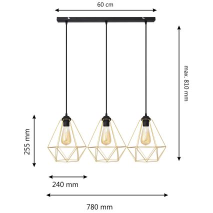 Підвісна люстра KARO 3xE27/15W/230V золотий/чорний