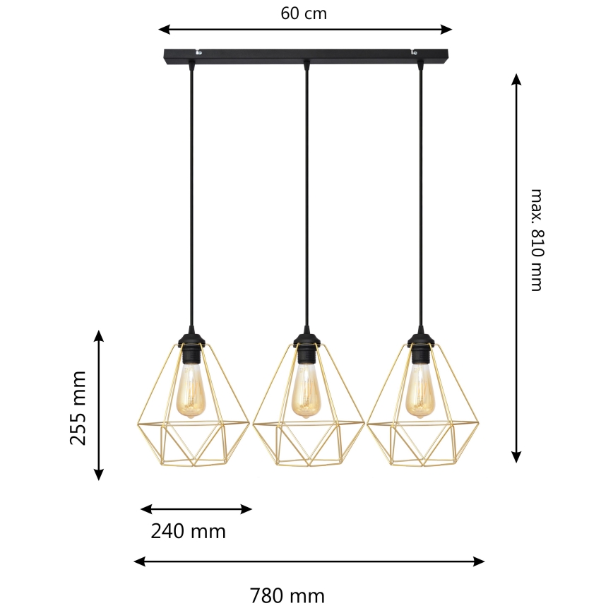 Підвісна люстра KARO 3xE27/15W/230V золотий/чорний